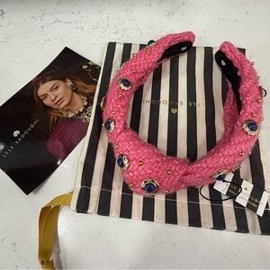Lele Sadoughi Dahlia Cabochon Pink Embellished Knotted Headband